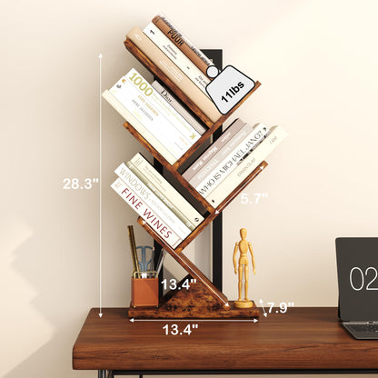 - Yusong Tree Bookshelf, 5-Tier Small Bookcase with Metal Frame, Geometric Floor Standing Books Shelves