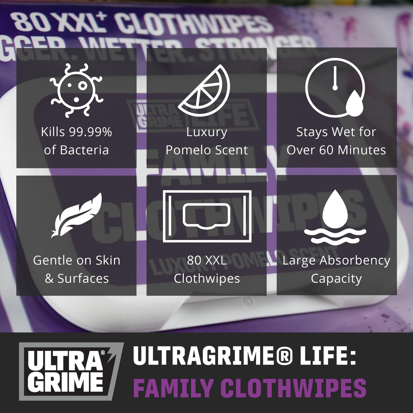 - UltraGrime Family XXL Biodegradable Wipes 80 Thick Wipes -