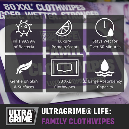 - UltraGrime Family XXL Biodegradable Wipes 80 Thick Wipes -