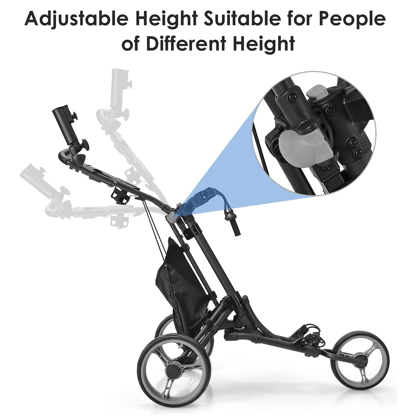 - GYMAX 3 Wheels Golf Push Pull Cart | Lightweight Height Adjustable Golf Trolley -