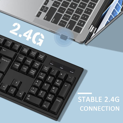 cimetech 2.4G Wireless Keyboard, QWERTY UK Full-Size Layout, USB Computer Keyboard with Numeric Keypad & Ergonomic Keys for Desktop/PC/Laptop/Surface/Smart TV/Notebook and Windows - Black