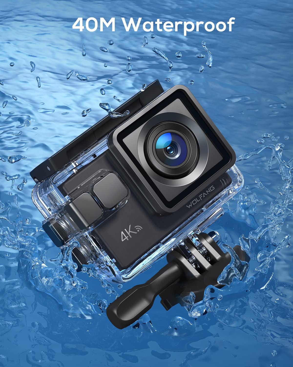 - WOLFANG Action Camera 4K 20MP GA100, Waterproof 40M Underwater Camera