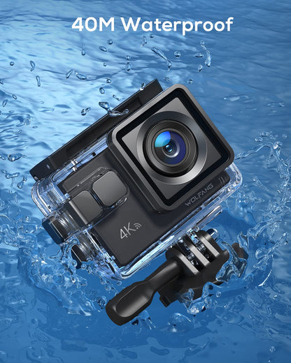 - WOLFANG Action Camera 4K 20MP GA100, Waterproof 40M Underwater Camera