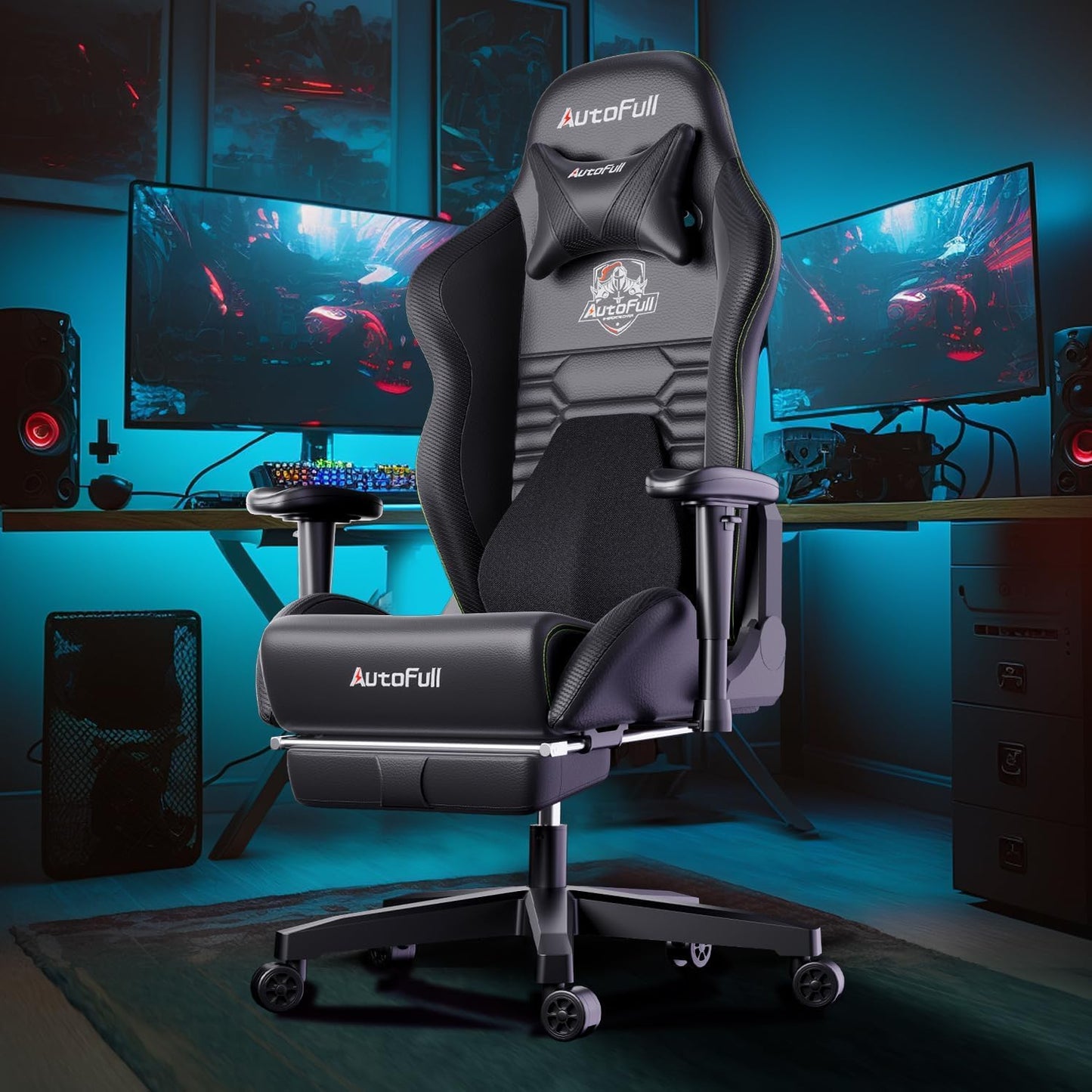 AutoFull C3 Gaming Chair Ergonomic Office Chair with 3D Bionic Lumbar Support, Racing Style Premium PU Leather Computer Chair Gamer Chairs with Footrest and Headrest,Black,(3-Years Warranty)