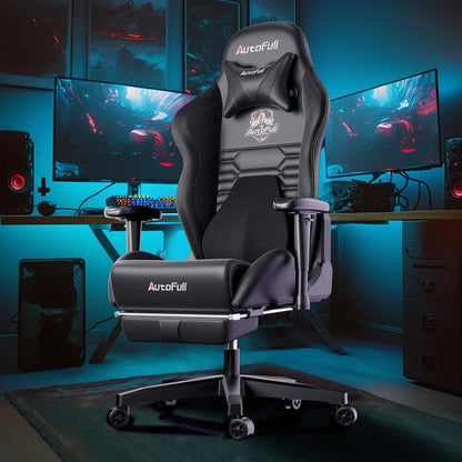 AutoFull C3 Gaming Chair Ergonomic Office Chair with 3D Bionic Lumbar Support, Racing Style Premium PU Leather Computer Chair Gamer Chairs with Footrest and Headrest,Black,(3-Years Warranty)