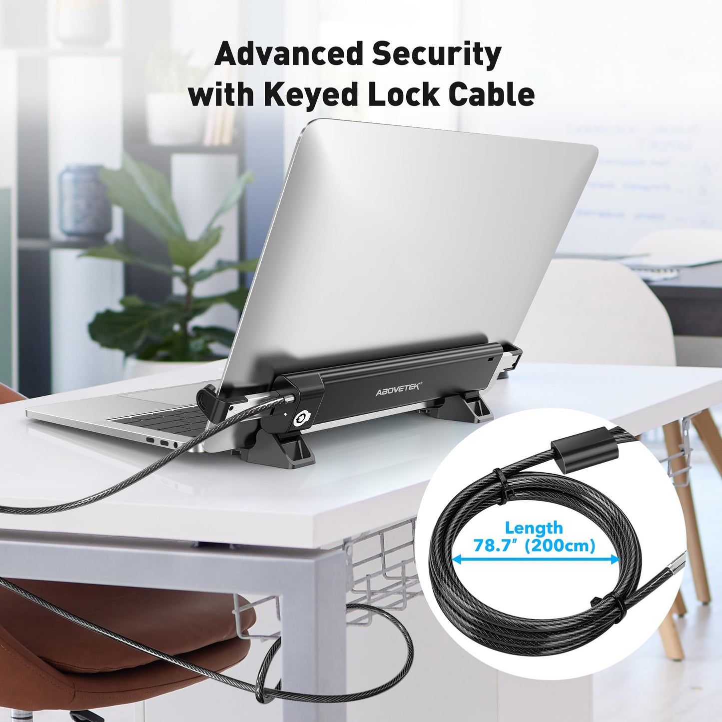 AboveTEK Laptop Security Locks with 2m Keyed Cable - Anti-Theft Locking Station, Adjustable Width 28.2-39.8cm, Desktop Fixed or Portable Mounting Option, Fits 12"-16" MacBook/Notebooks