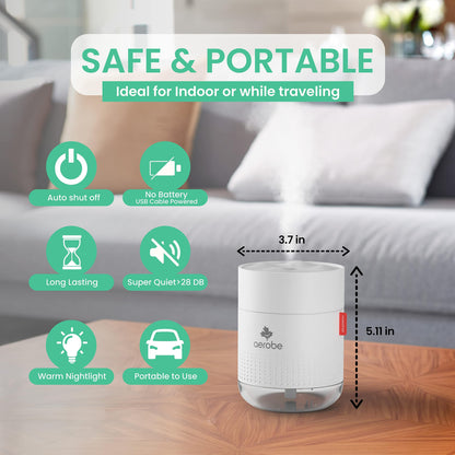 Aerobe Humidifier - Air Humidifier For Bedroom 500ML Cool Mist Humidifiers For Home Mini Humidifier Plant Humidifier For Indoor Plants Soothing Warm Night Light Perfect For Serene Environment