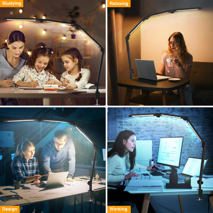 AILBTON LED Desk Lamp with Clip,Multi-Angle Flexible 4 Sections 3 Light Sources Office Desk Lamp,4 Color Temperatures and 5 Brightness Levels,Night Eye Care Table Lamp