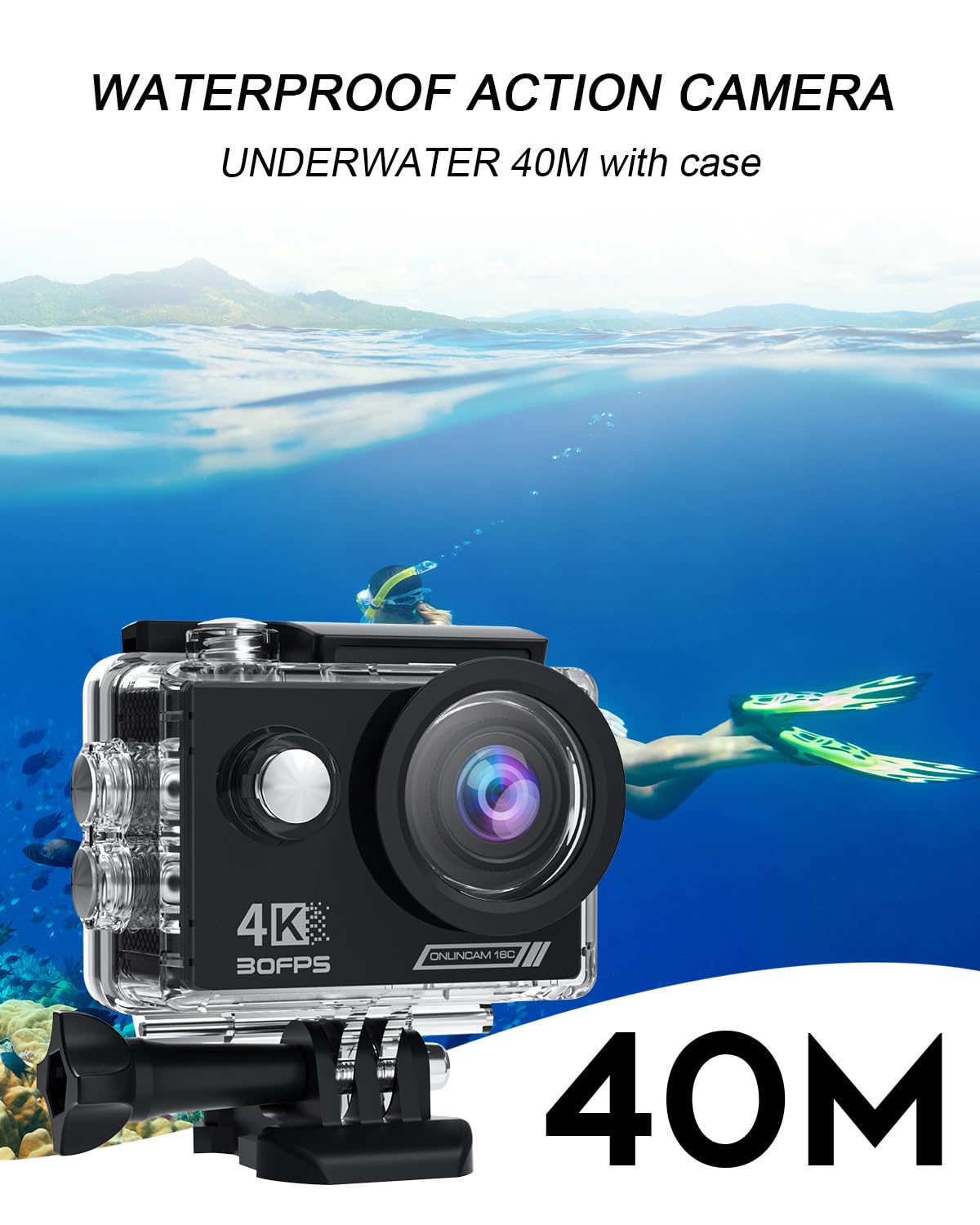 - Yolansin 4K Waterproof Action Camera: 64G SD Card 131ft Underwater Camera