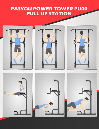 - PASYOU PU40 Power Tower | Adjustable Pull Up Bar Dip Station for Home Gym -