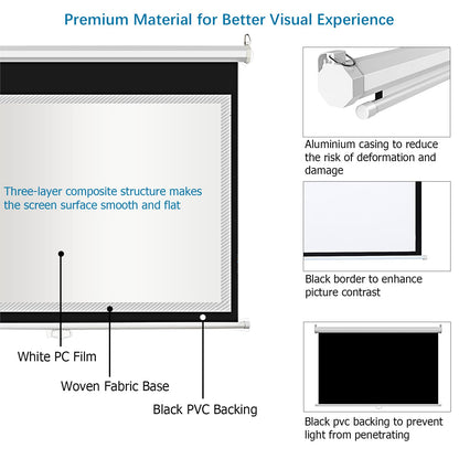 - INMOZATA Pull Down Projector Screen | 100" Wall & Ceiling Mounted HD Projection Screen -