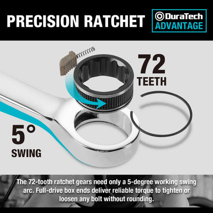 - DURATECH 10-Piece Ratchet Combination Spanner Set | Fixed Head Open End Combination Wrench Set with Roll Pouch | Metric | 6-18mm | 12 Point | CR-V Steel -
