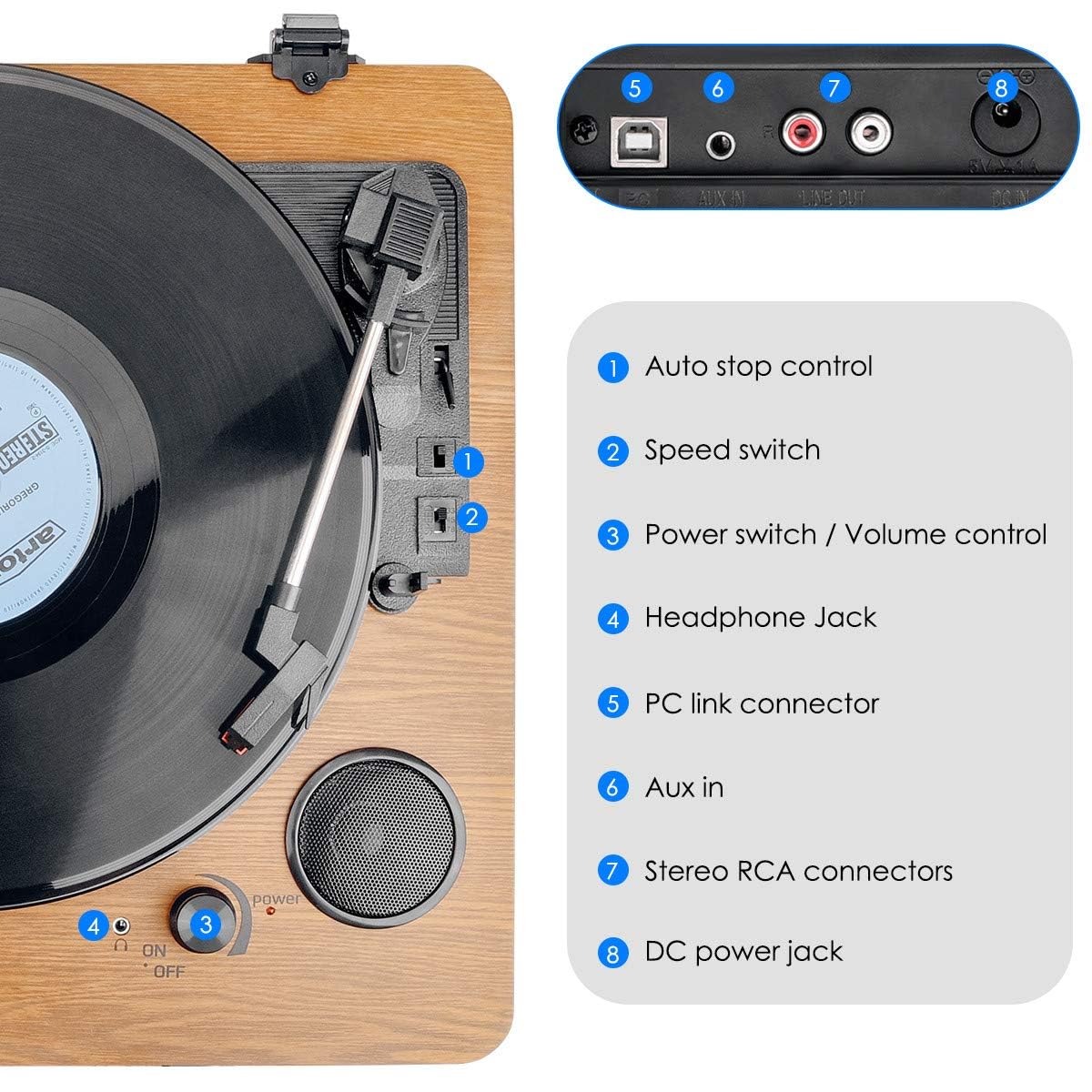 - Record Player | Bluetooth Portable Vinyl Turntable | Digital Encoder Built-in Stereo Speaker -
