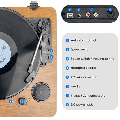 - Record Player | Bluetooth Portable Vinyl Turntable | Digital Encoder Built-in Stereo Speaker -
