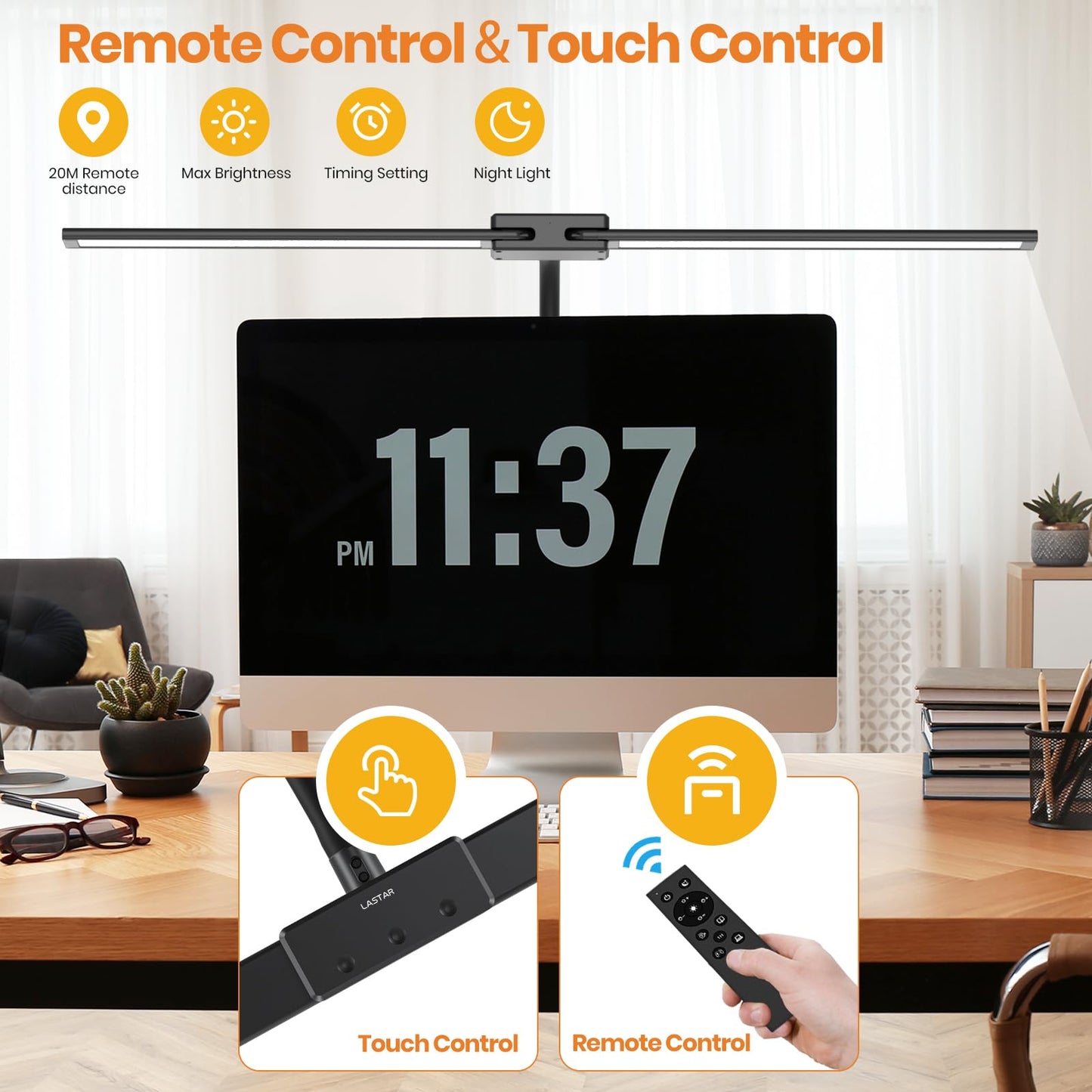 - Lastar LED Desk Lamp With Remote Control | 32.5" Wide Double Head -