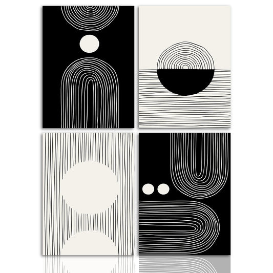 Dazzlewall Boho Black and White Wall Decor Poster Abstract Geometric Line Wall Poster for Bedroom Living Room Decor 12x16 in Unframed Set of 4