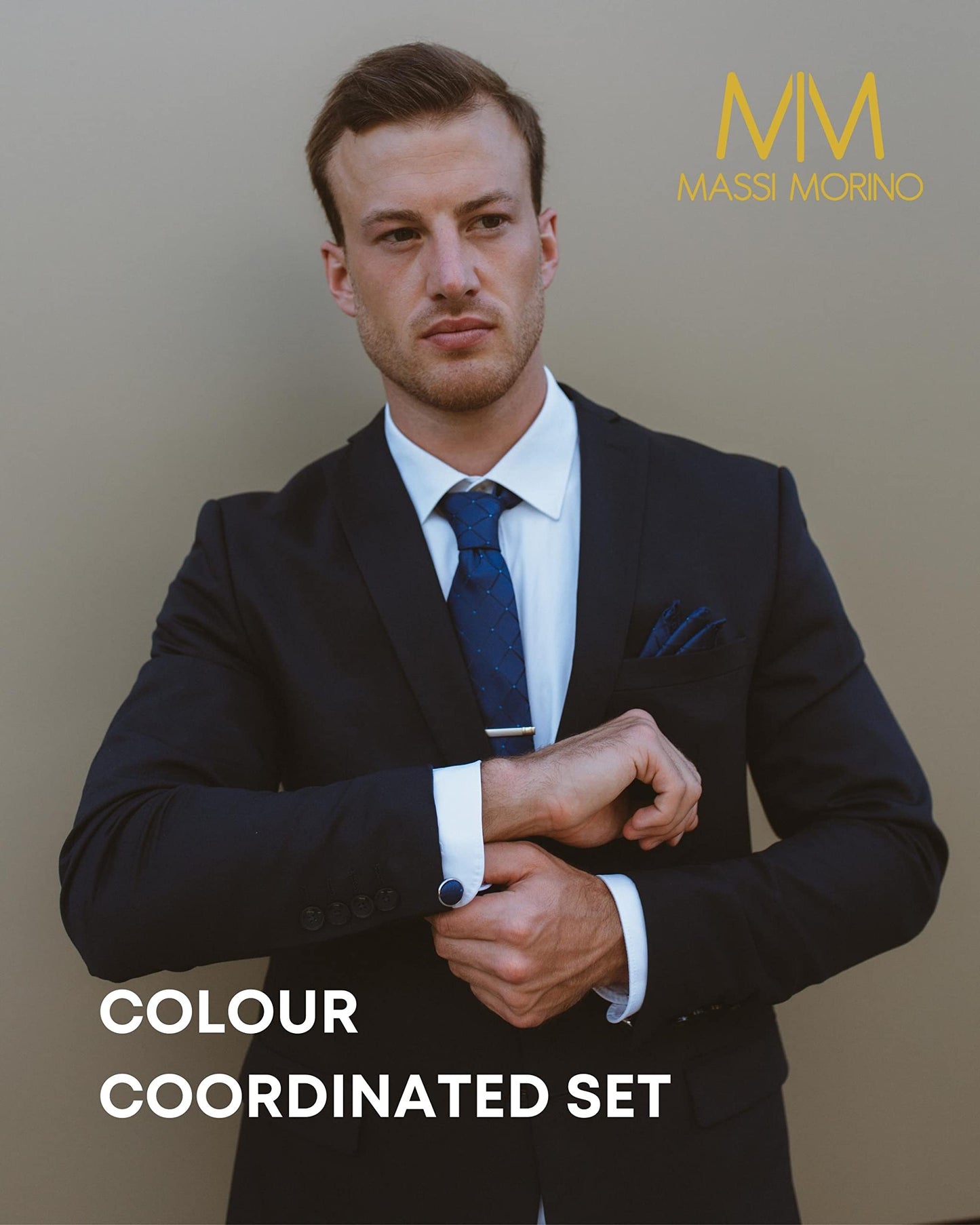 - Massi Morino Tie and Pocket Square Set Men | Cufflinks | Tie Pin | Gift Box -