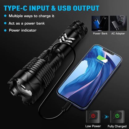 - Glarylight Torches 250000 High Lumens Rechargeable Flashlight | Led Torch 6 Modes Super Bright -