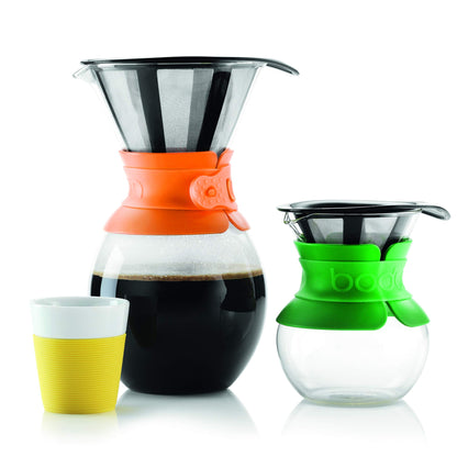 Bodum 34oz Pour Over Coffee Maker, High-Heat Borosilicate Glass with Reusable Stainless Steel Filter and Black Band - Made in Portugal