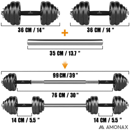Amonax 30kg Cast Iron Adjustable Dumbbells Weight Set, Barbell Set Men Women, Strength Training Equipment Home Gym Fitness, Dumbell Pair Hand Weight, Bar Bells Free Weights for Weight Lifting
