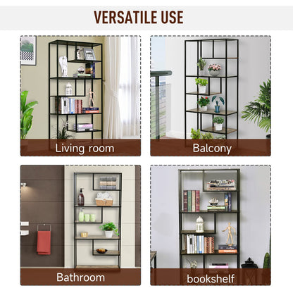 - HOMCOM 6 Tier Bookcase | Industrial Tall Shelf Unit | Steel Frame -