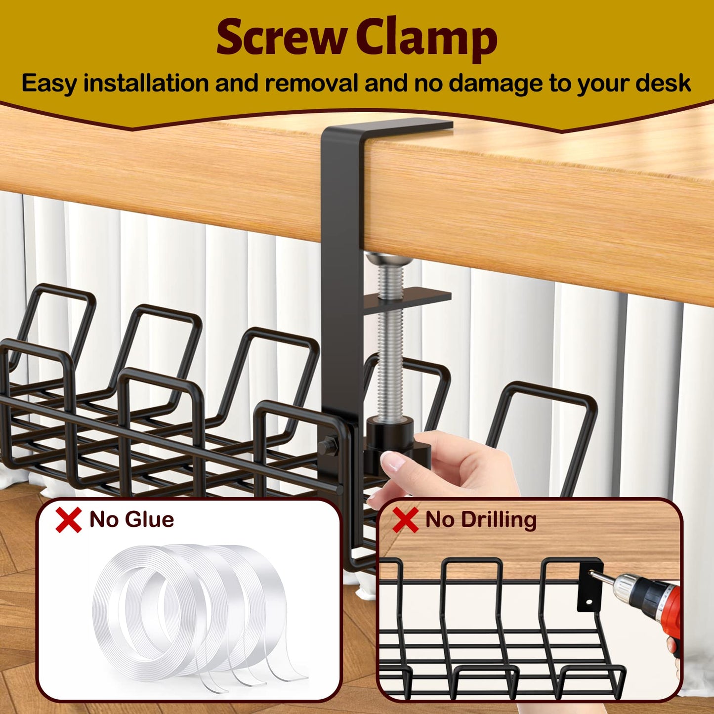 - Mokani Cable Management Under Desk Tray | No-Drill Desk Cable Wire Organiser -