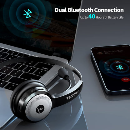 - TECKNET Wireless Headset with Microphone | Noise Cancelling | Bluetooth Headphones -