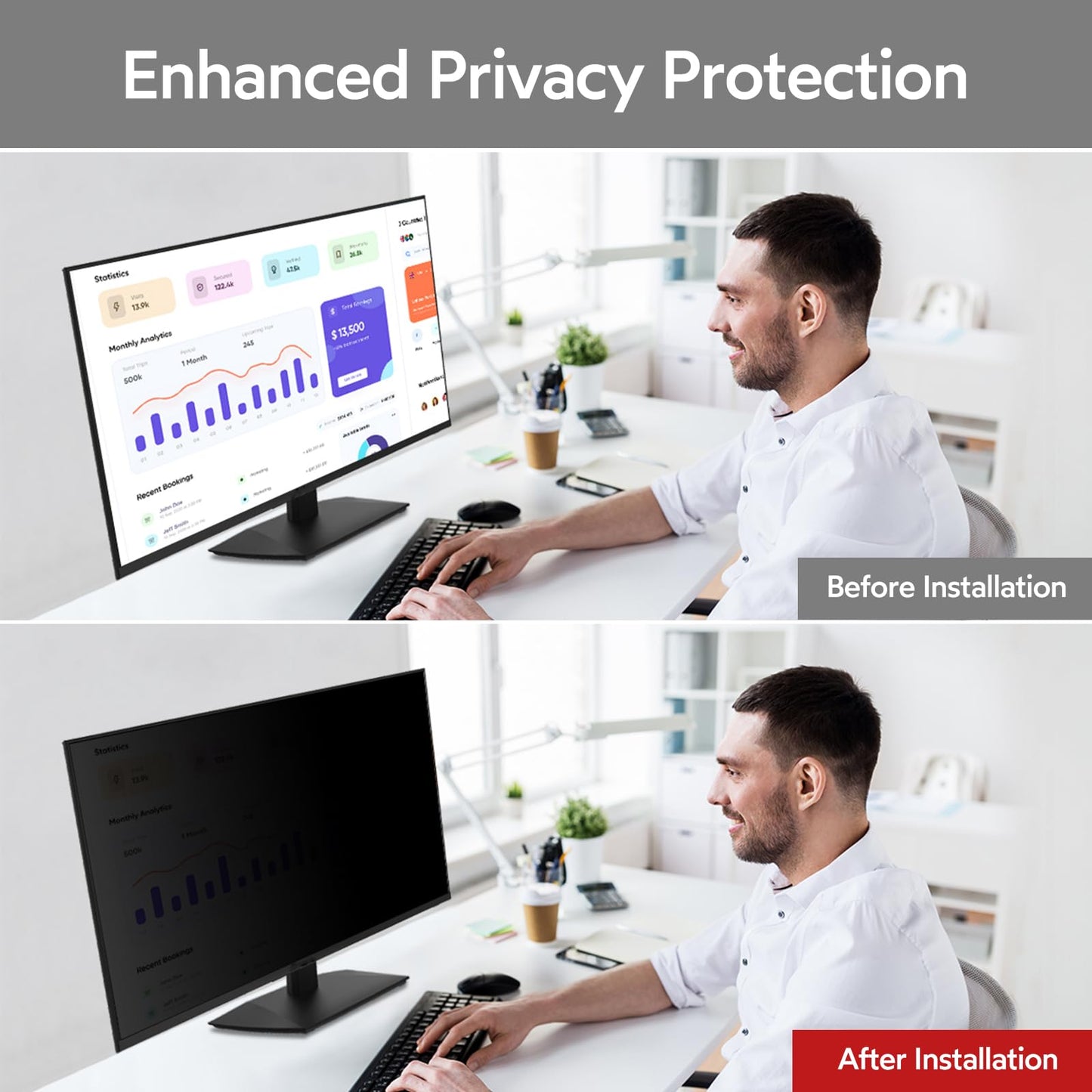 BERSEM 24 inch Removable Computer Privacy Screen Filter for 16:9 Ratio Monitor, Anti-Spy, Anti-Glare, Anti-Scratch, UV-Blocking