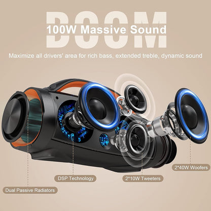 - DOSS Extreme Boom+ Outdoor Speaker with 100W Stereo Sound | Rich Bass | 20H Playtime | Power Bank | Mixed Color Light -