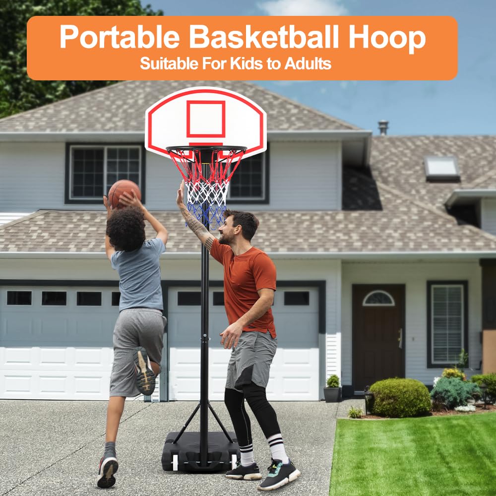 Adjustablae Basketball Hoop and Stand for Kids, Portable Basketball Set 4.9-6.9FT Adjustable Height, Basketball Hoop Net for Teenager Adults, Kids