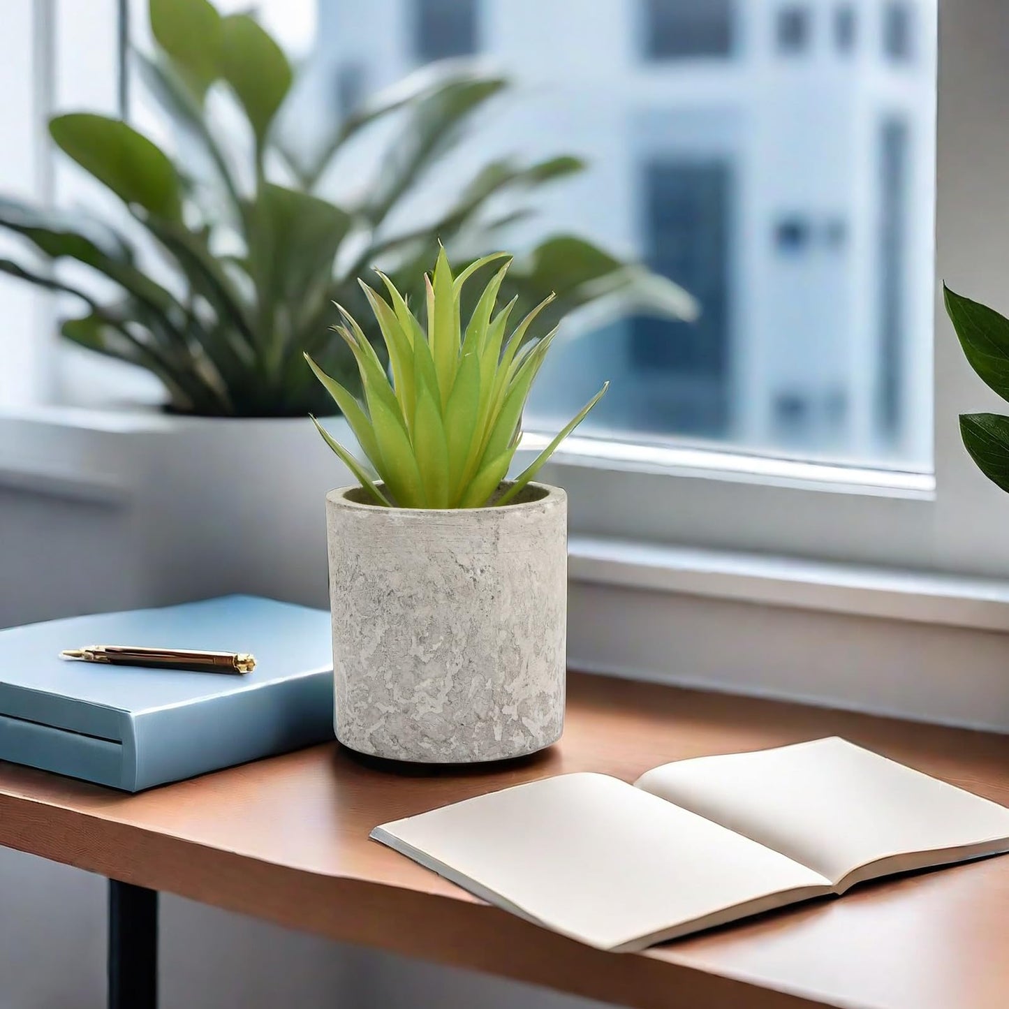 Artificial Fake Plants Potted, Mini Faux Plastic Plants with Pot, Small Greenery Decorative Artificial Plants Indoor in Paper Pulp Pots for Home Office Desk Bedroom Bathroom Kitchen Decor Gift