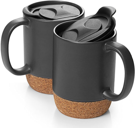 Coffee Mug, Ceramic Tumbler, Cork Bottom Anti-Stain, for Garden - Balcony, Insulated Double Sole, Cappuccino Cup, Large Mugs for Hot Drinks, Outside Espresso Cups Special Days Gifts 15 Oz (Pack Of 2)