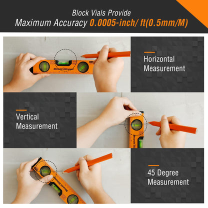 - Mecurate Spirit Level | 9 inch | 230mm | Metric Scale Magnetic Torpedo Level -