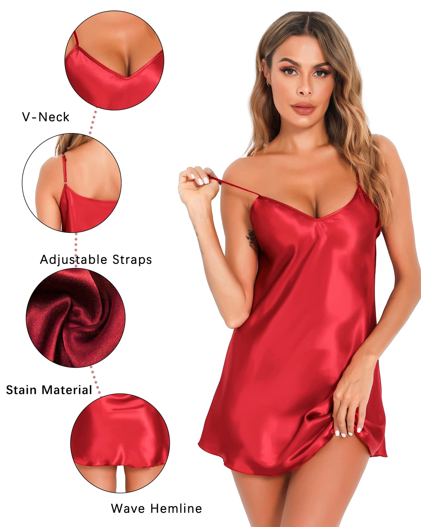 - Lovasy Satin Nightdress for Women | Sexy Negligees Strap Chemise Silk Nighties -
