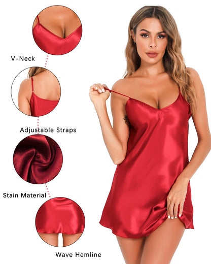 - Lovasy Satin Nightdress for Women | Sexy Negligees Strap Chemise Silk Nighties -
