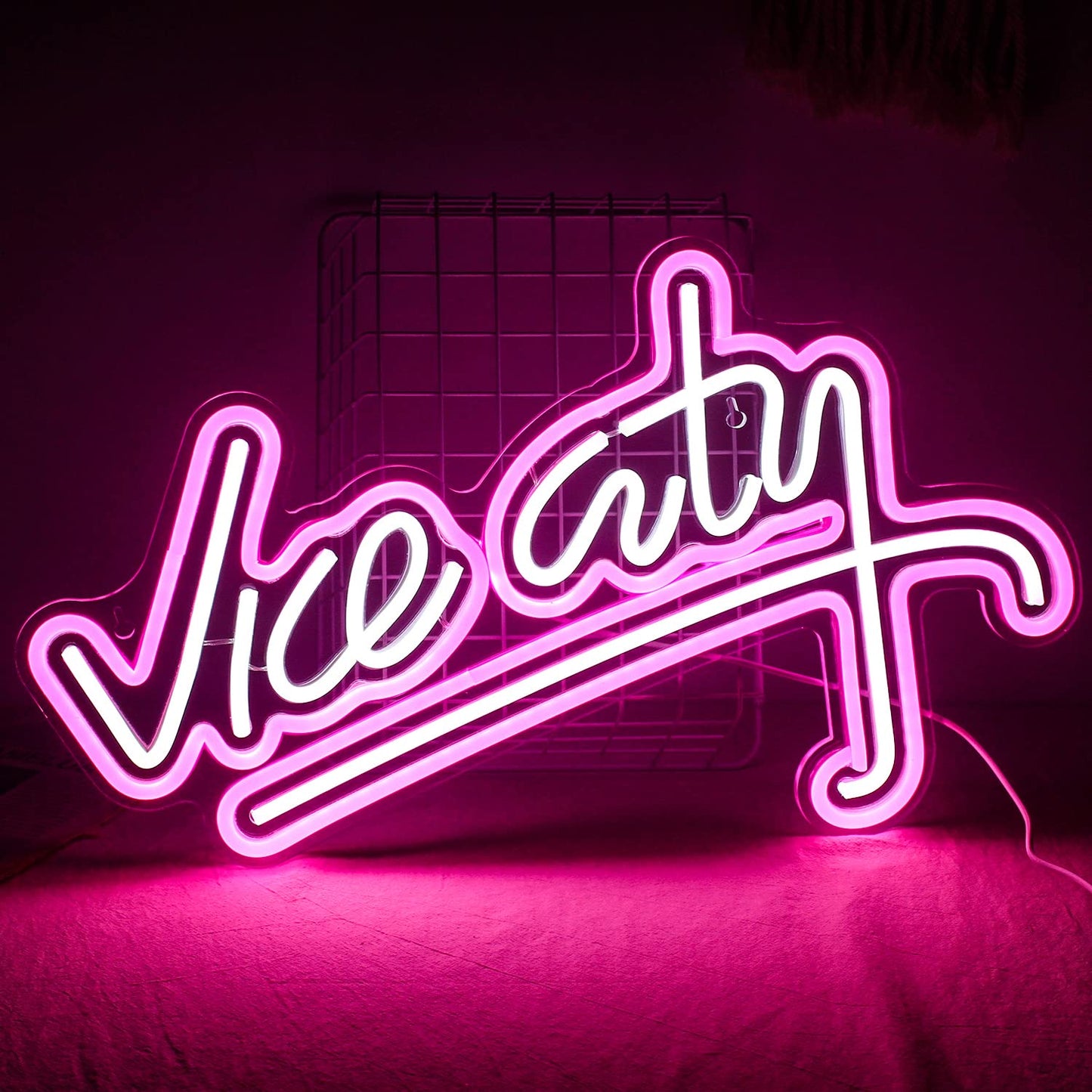 - wanxing Vice City Neon Sign Pink White Led Sign for Bedroom Wall Decor