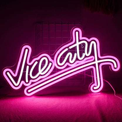 - wanxing Vice City Neon Sign Pink White Led Sign for Bedroom Wall Decor