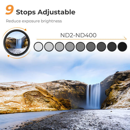 - K&F Concept 58mm Variable ND2 - ND400 Filter | Neutral Density Filter | Slim Adjustable Fader -