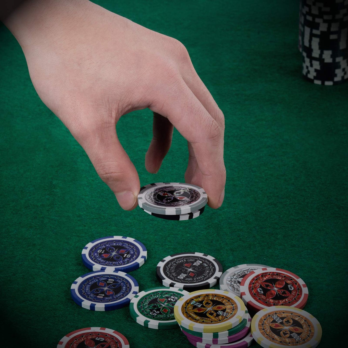 - Display4top 300 Piece Texas Holdem Poker Chips Set | Aluminum Case,2 Decks of Cards, Dealer, Small Blind, Big Blind Buttons and 5 Dice -