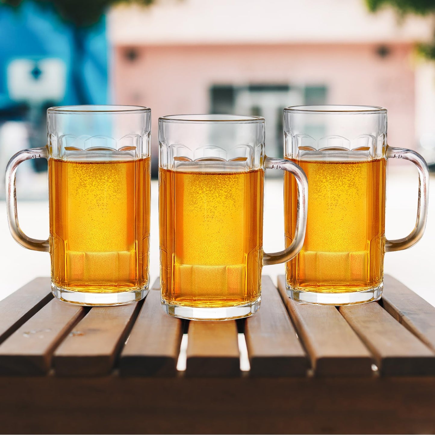 - ZENFUN 8 Pack Heavy Large Beer Glasses, 400ML Glass Beer Mugs with Handle & Stainless Steel Straws, Beer Glass Steins Heavy Base Pub Drinking Mugs