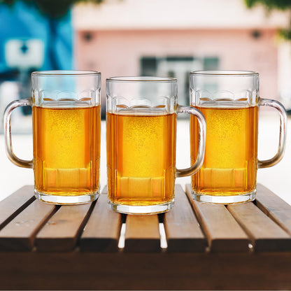 - ZENFUN 8 Pack Heavy Large Beer Glasses, 400ML Glass Beer Mugs with Handle & Stainless Steel Straws, Beer Glass Steins Heavy Base Pub Drinking Mugs