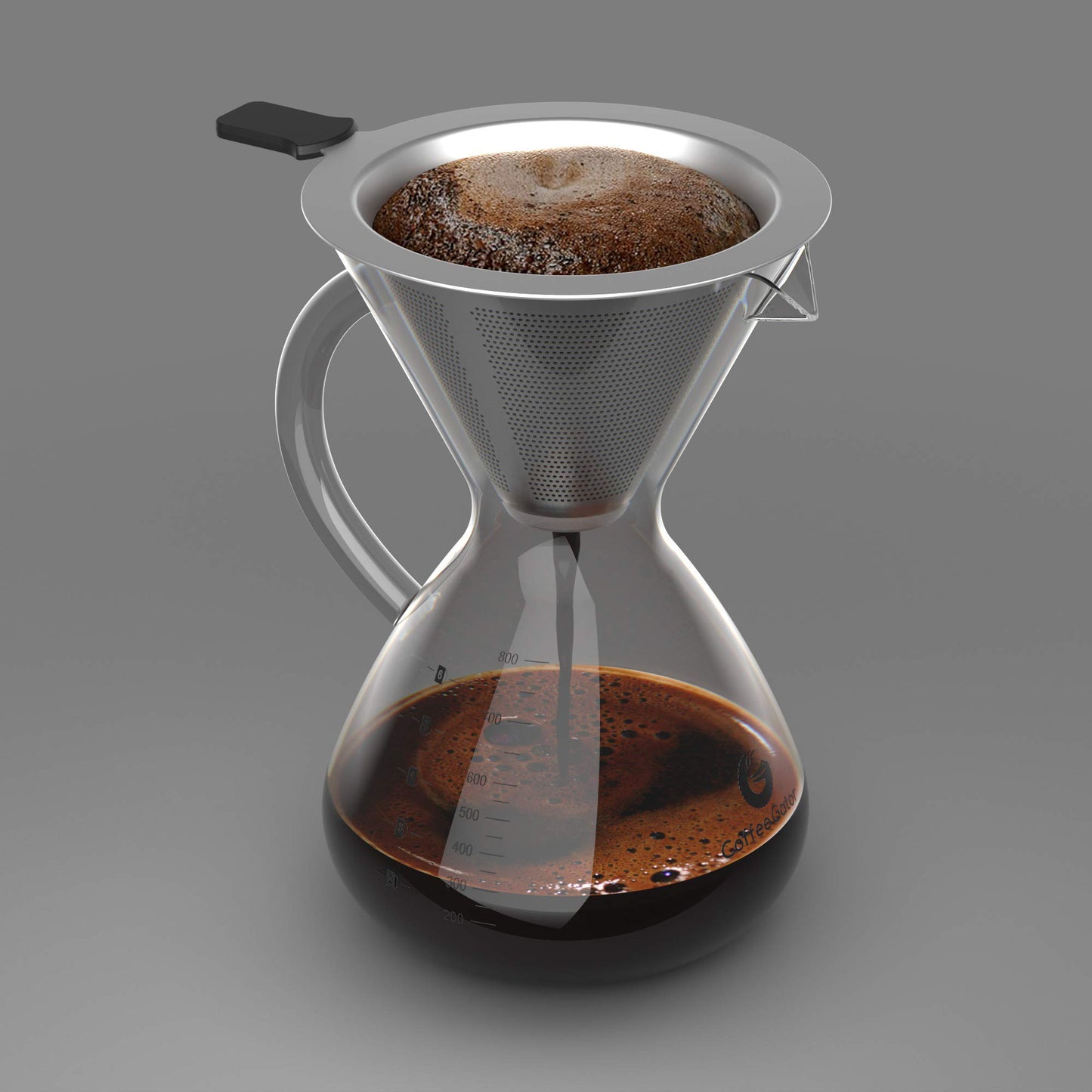 Coffee Gator Pour Over Coffee Maker – Stainless Steel Filter & Glass Dripper - Paperless Hand-Drip Brewer - Eco Friendly - Kitchen & Housewarming Gifts - 800ml