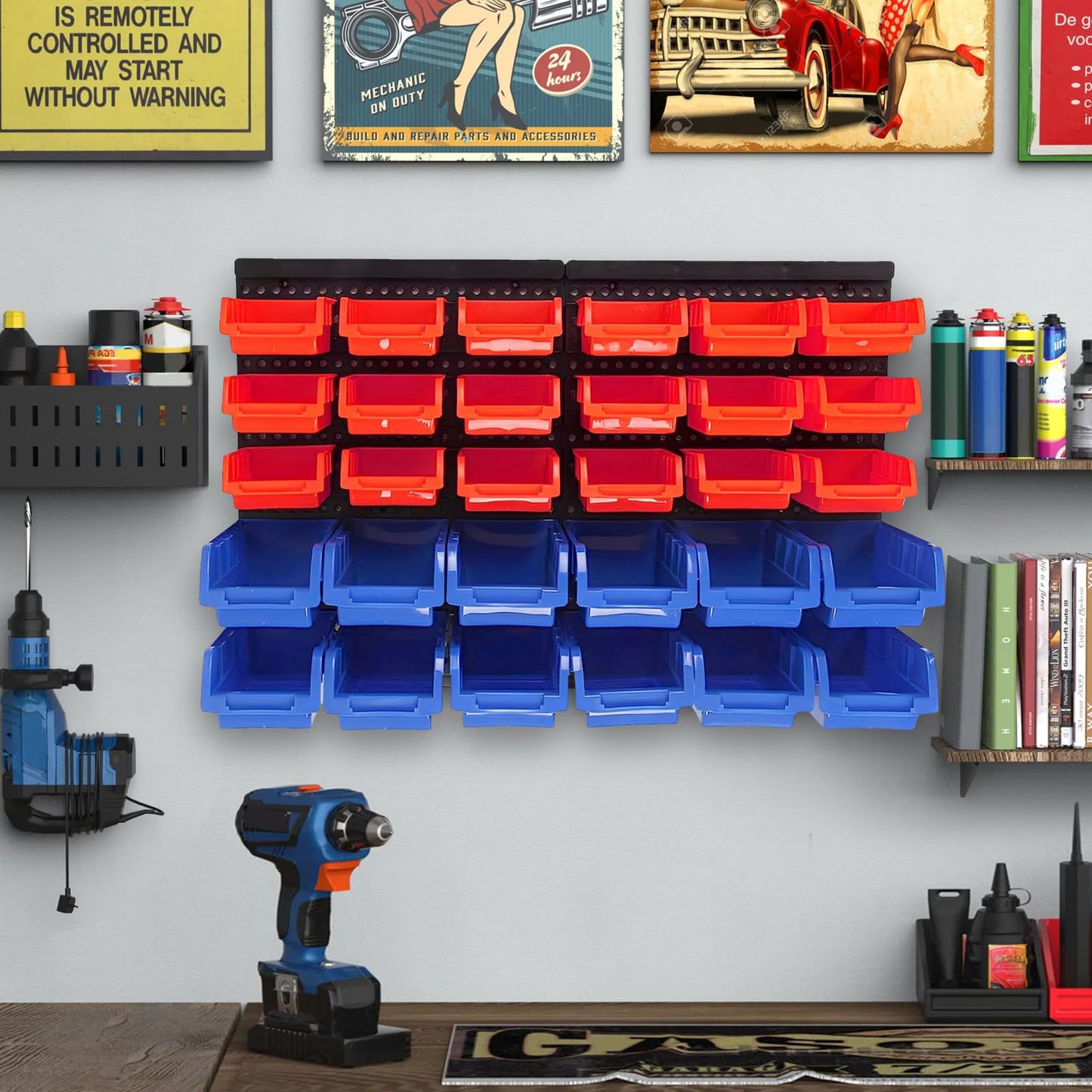 - Holdfiturn 30Pcs Wall Mounted Storage Bins | Backboard DIY Stackable Workshop Storage -