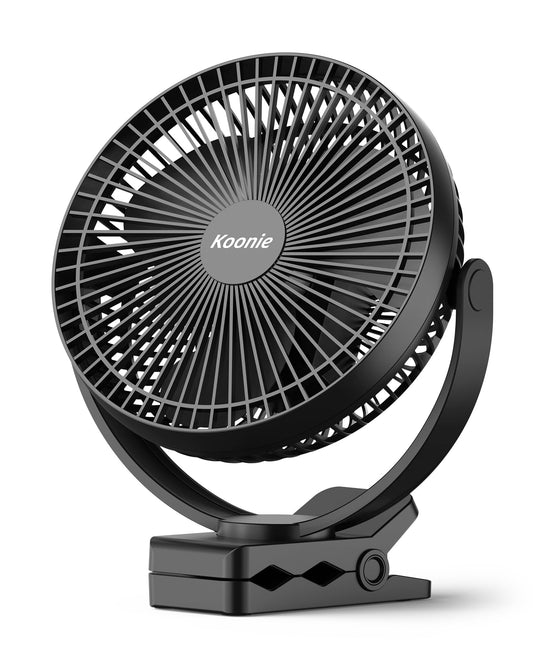 - Koonie 10000mAh Rechargeable Portable Fan | 8 Inch Battery Operated Clip on Fan | USB Fan | 4 Speeds -