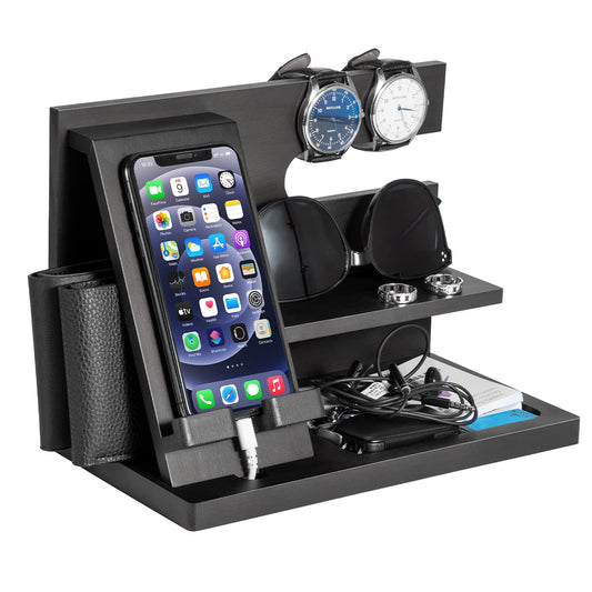 Birthday Gifts for Men who have everything Dad Gifts Wood Phone Docking Station for Men Bedside Table Organiser for Him Gifts for Dad Mens Gifts for Husband Presents for Men Bedside Gadget Organiser