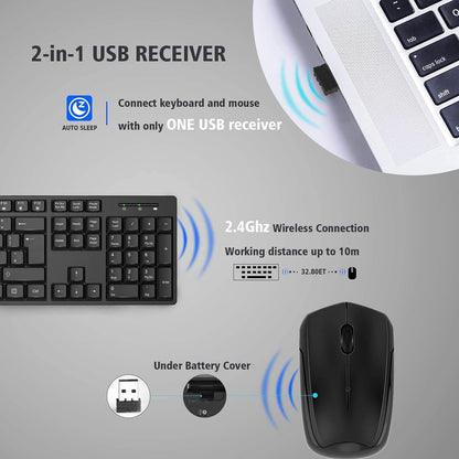 - Wireless Keyboard and Mouse Set, 2.4G Wireless Keyboard Mouse with USB Receive