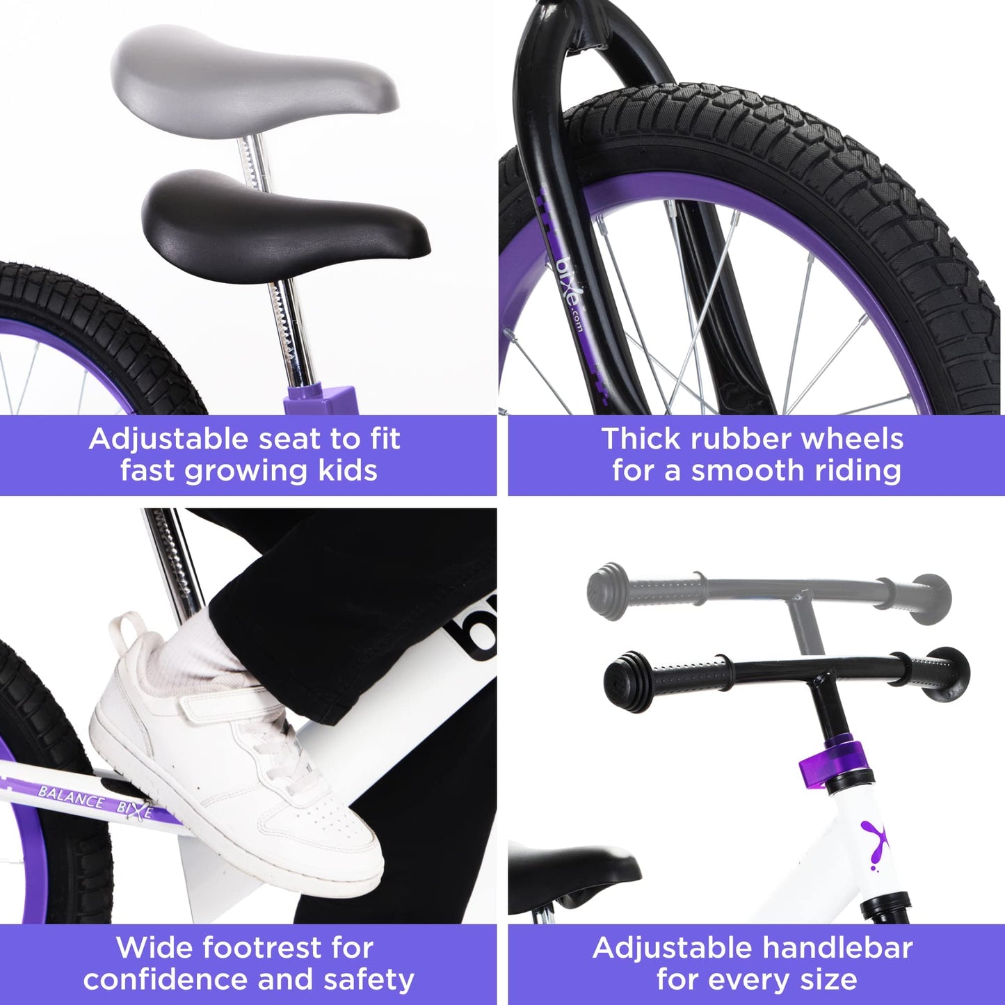 Bixe Aluminum Balance Bike for 5-9 Year Old Toddlers - 16 inch or 40.6 cm Wheels - No Pedal Kids' Training Bikes - Lightweight Bicycle for 5+ Boy or Girl - Purple
