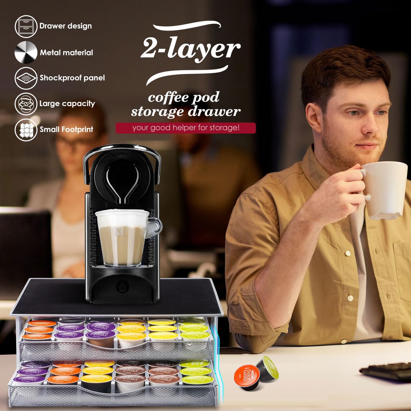 - Myiosus Dolce Gusto Pod Holder - 2 Tier Coffee Capsule Storage Drawer for 72 Pods -