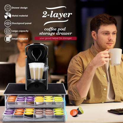 - Myiosus Dolce Gusto Pod Holder - 2 Tier Coffee Capsule Storage Drawer for 72 Pods -