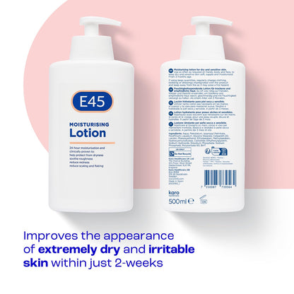 - E45 Moisturising Lotion | 500 ml | Dermatological Body Moisturiser Lotion -